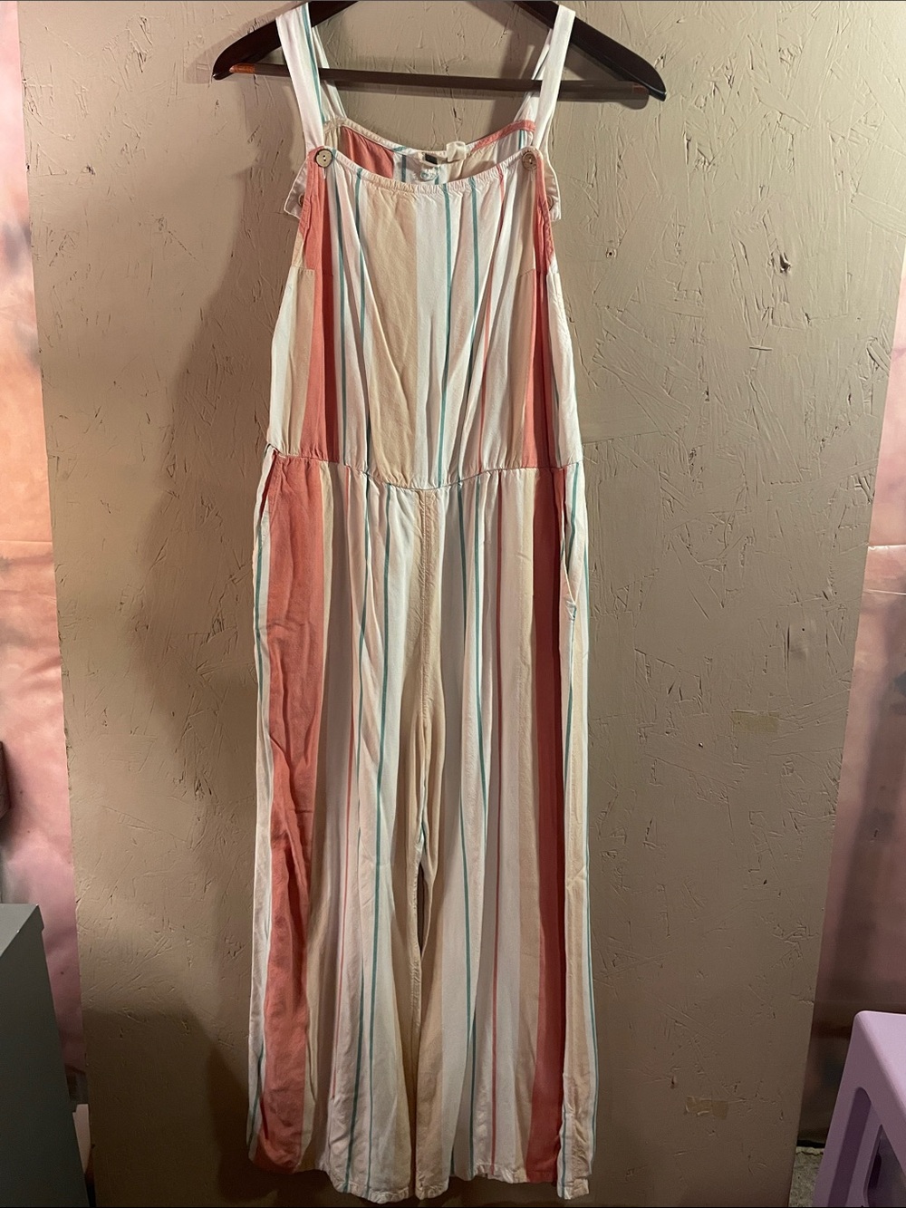 Roxy Cream, Coral & Aqua Striped Wide-Leg Jumpsuit